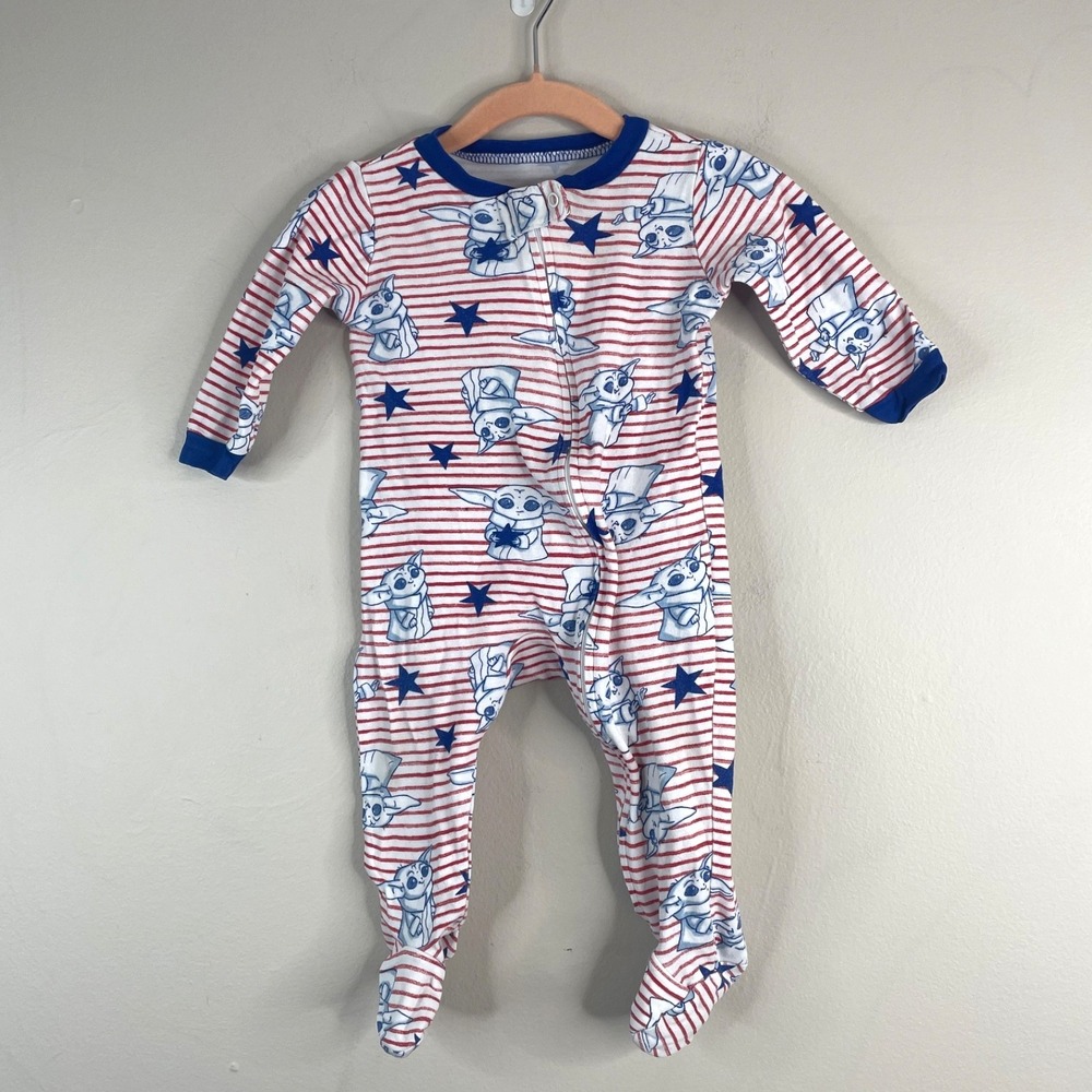 Star Wars Mandalorian Grogu Jumpsuit Pajama 6 9 Months Patriotic Footed Cotton